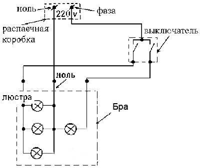 Как подключить люстру и светильник к двойному выключателю? - lu1